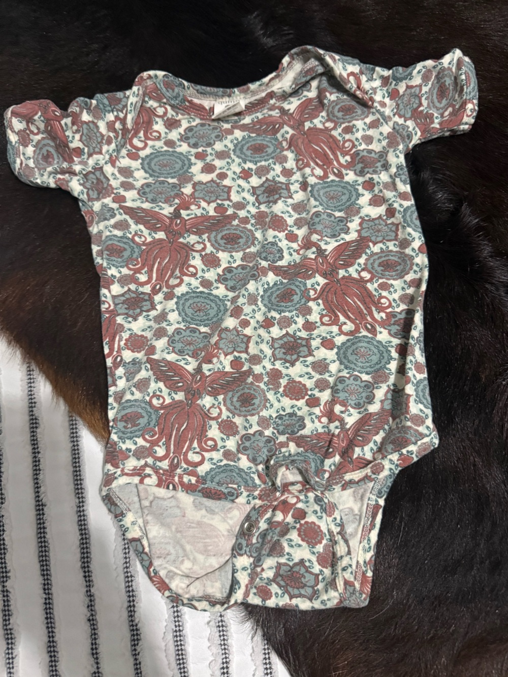 Floral Paisley Print baby girl onesie- Dusty Rose & Teal